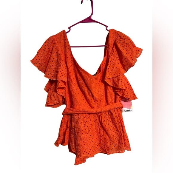 Arula Eyelet Balloon Sleeve Blouse size A or 1X Saffron Orange NWT - Picture 1 of 8